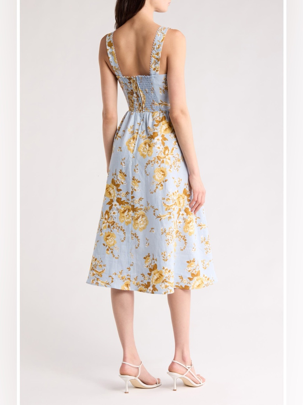 new Reformation Tagliatelle linen midi sundress in Heavenly blue gold floral - Picture 3 of 8